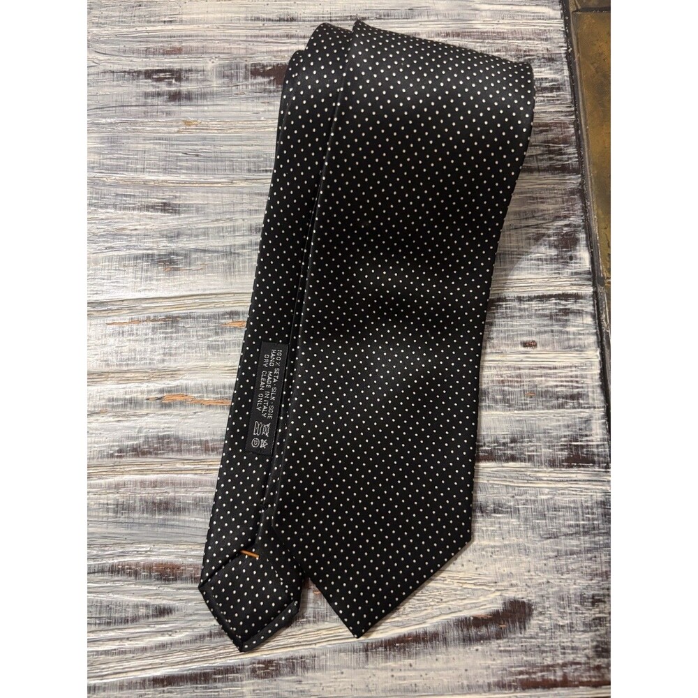 Brioni Men's Micro Polka Dot Silk Tie Black And White Elegant Business Classic - Picture 3 of 10
